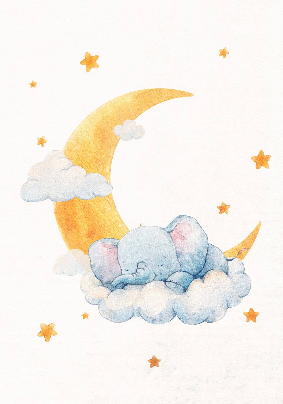 Baby Elephant on Moonlit Clouds Poster - Posterbox.dk