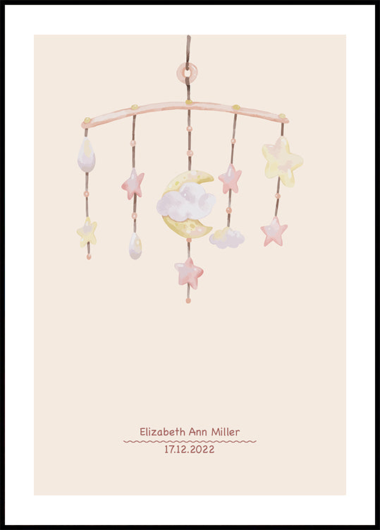 Baby Mobile, Pastel Nursery Personalized Poster - Posterbox.dk
