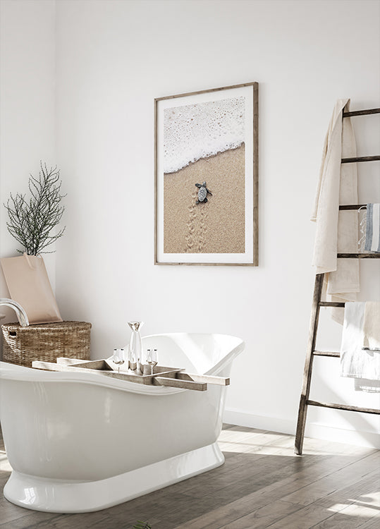 Baby Turtle Meets the Sea Poster - Posterbox.dk