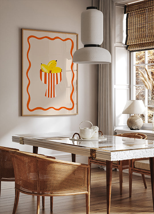 Bananas in Stripes, Modern Minimal Fruit Poster - Posterbox.dk