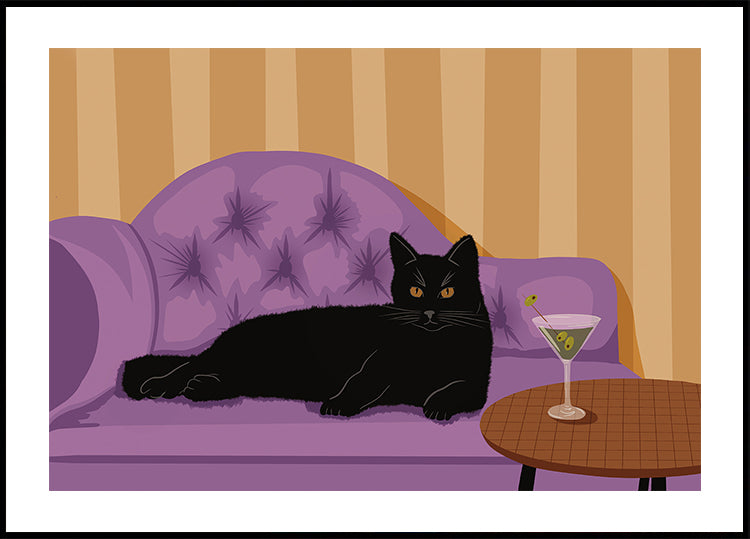 Black Cat with Martini Poster - Posterbox.dk