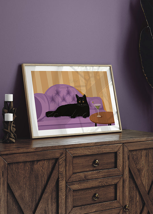 Black Cat with Martini Poster - Posterbox.dk