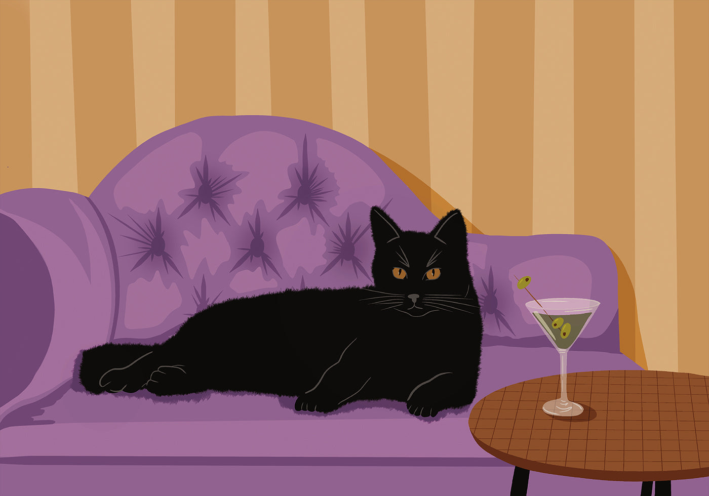Black Cat with Martini Poster - Posterbox.dk