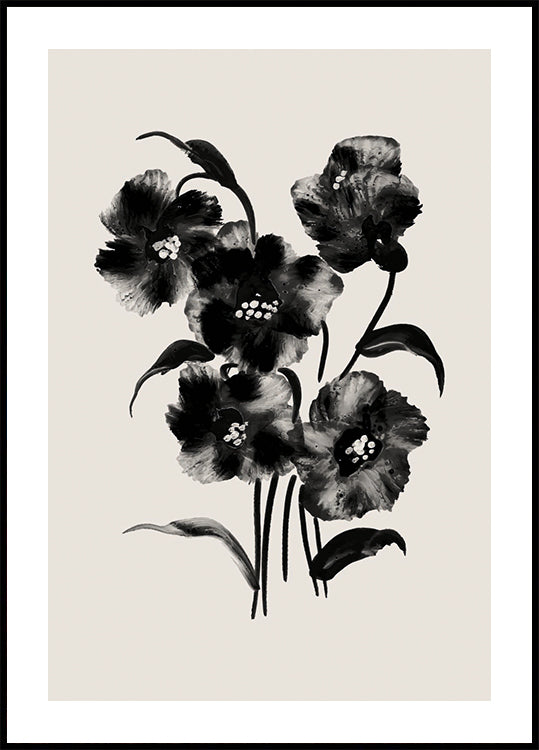 Black Watercolor Floral Poster - Posterbox.dk
