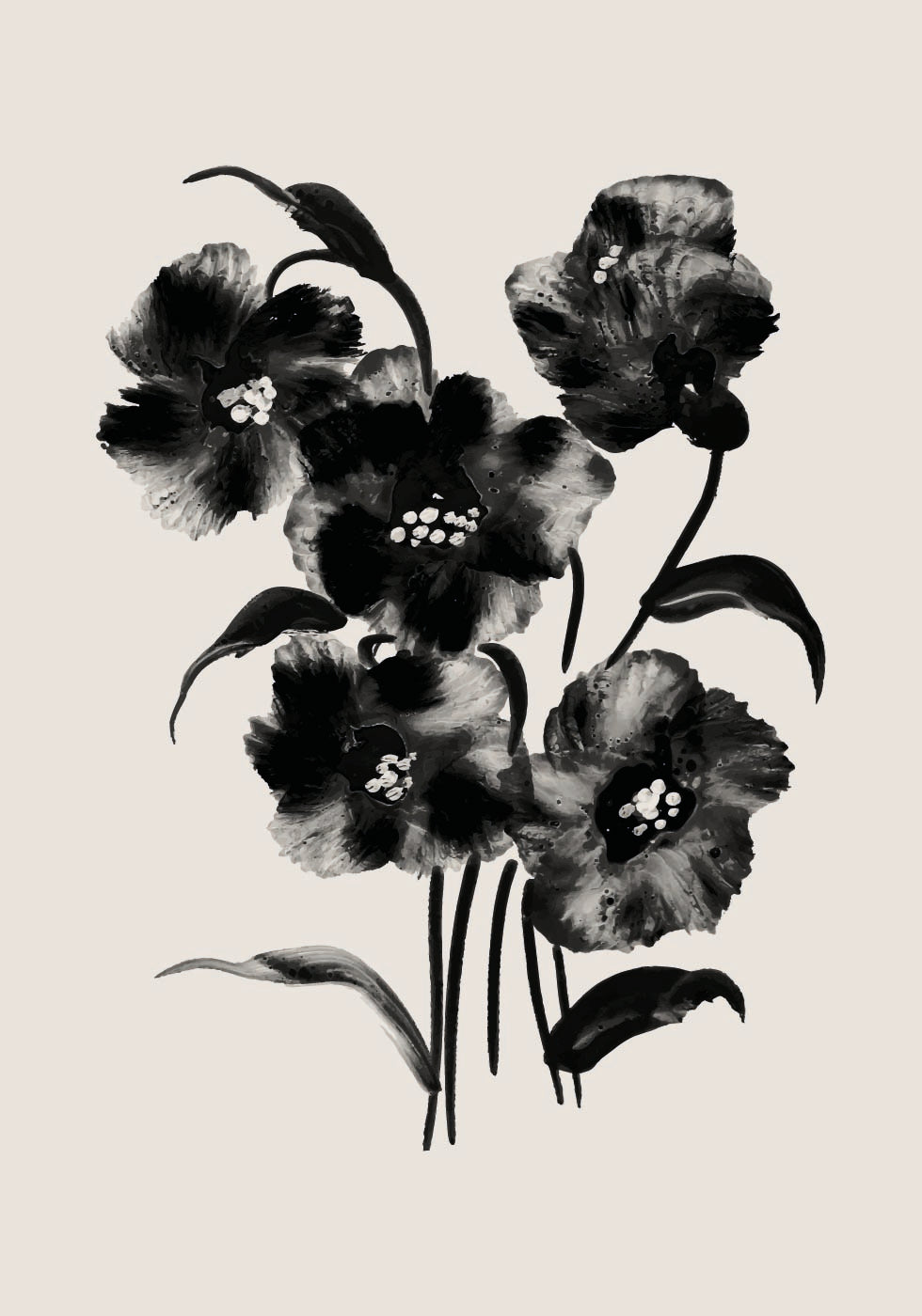 Black Watercolor Floral Poster - Posterbox.dk