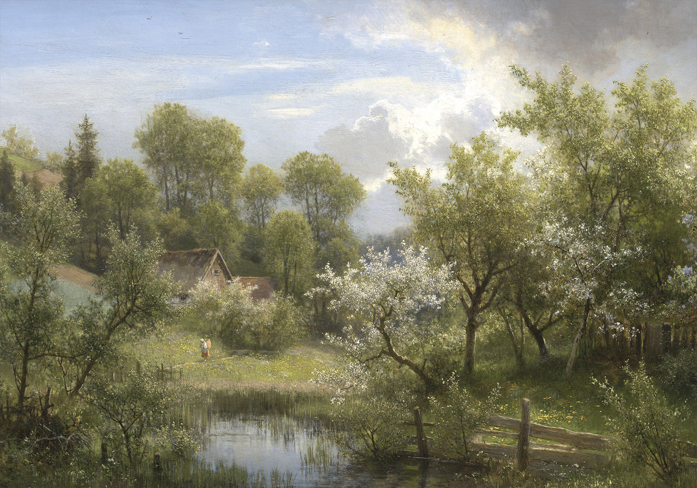 Blooming Fruit Trees near Loschwitz by Eduard Leonhardi Poster - Posterbox.dk