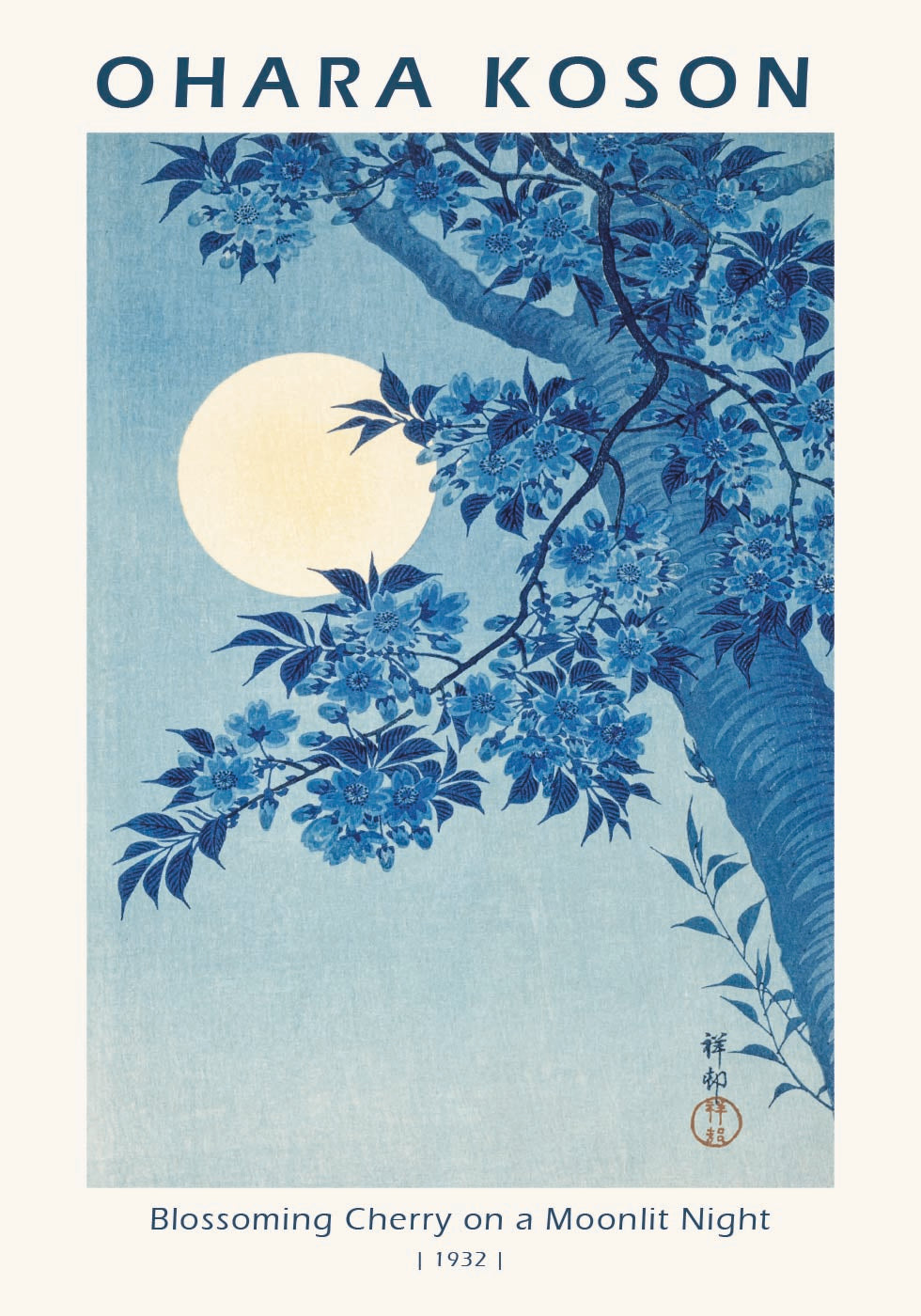 Blossoming Cherry on a Moonlit Night, 1932, Ohara Koson Poster - Posterbox.dk