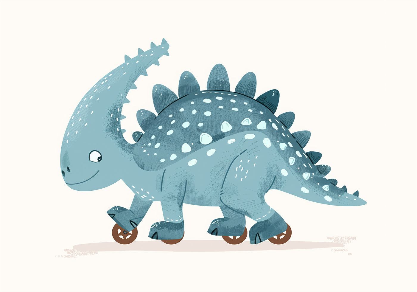 Blue Dinosaur on Wheels Poster - Posterbox.dk