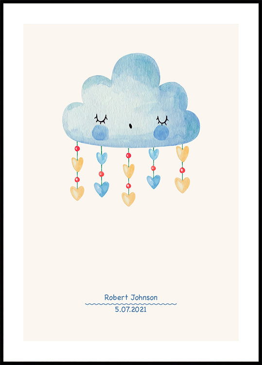 Blue Watercolor Cloud, Personalized Baby Boy Poster - Posterbox.dk