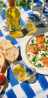 Caprese Lunch on Blue Tiles, Mediterranean food Poster - Posterbox.dk