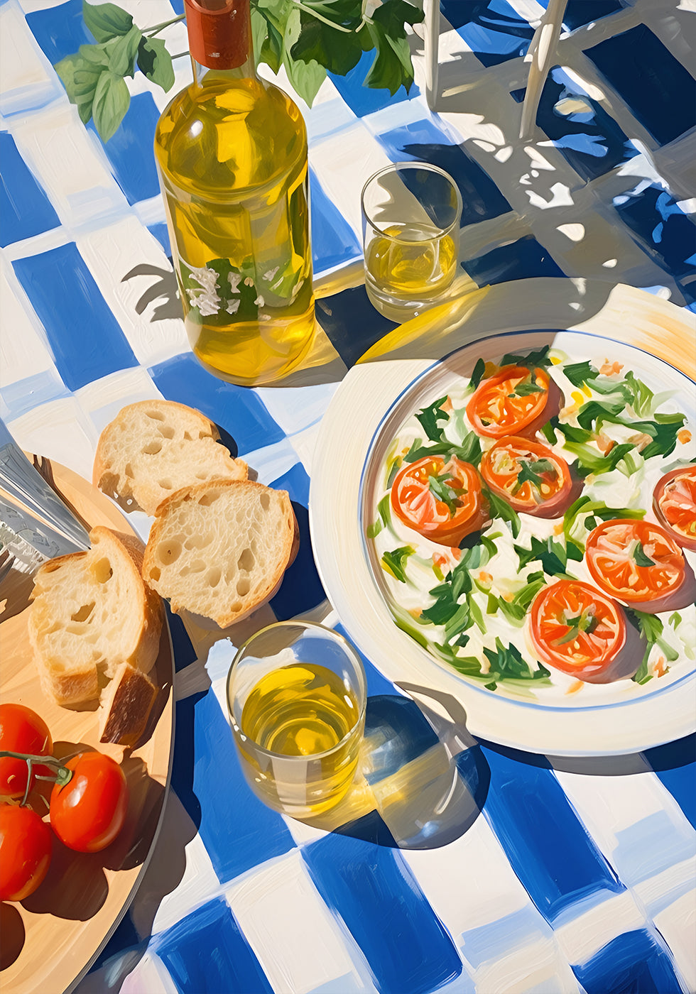 Caprese Lunch on Blue Tiles, Mediterranean food Poster - Posterbox.dk