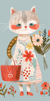 Cat in Floral Dress Holding Flowers Poster - Posterbox.dk