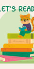 Cat Reading On Book Stack, Let's Read Poster - Posterbox.dk