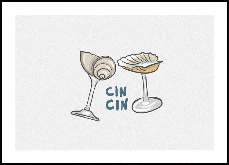 Cin Cin, Seashell Cocktail Glass Poster - Posterbox.dk