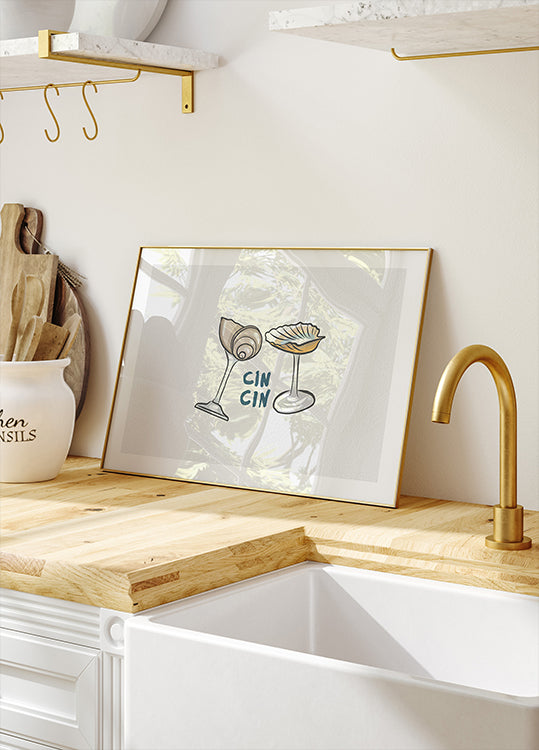 Cin Cin, Seashell Cocktail Glass Poster - Posterbox.dk