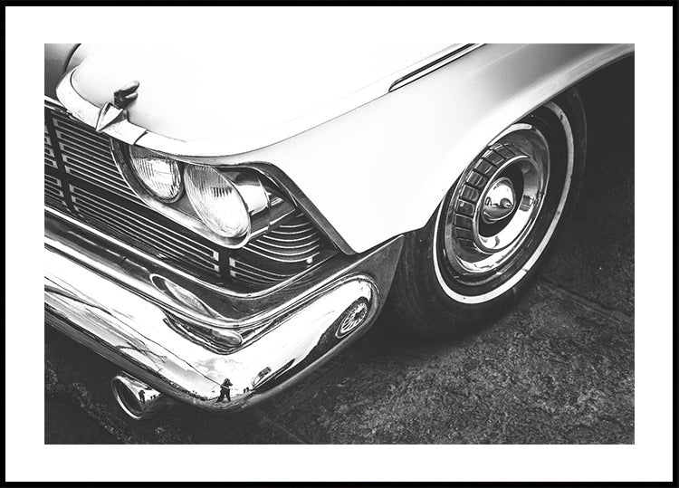 Classic Vintage Car Close-Up Black & White Poster - Posterbox.dk