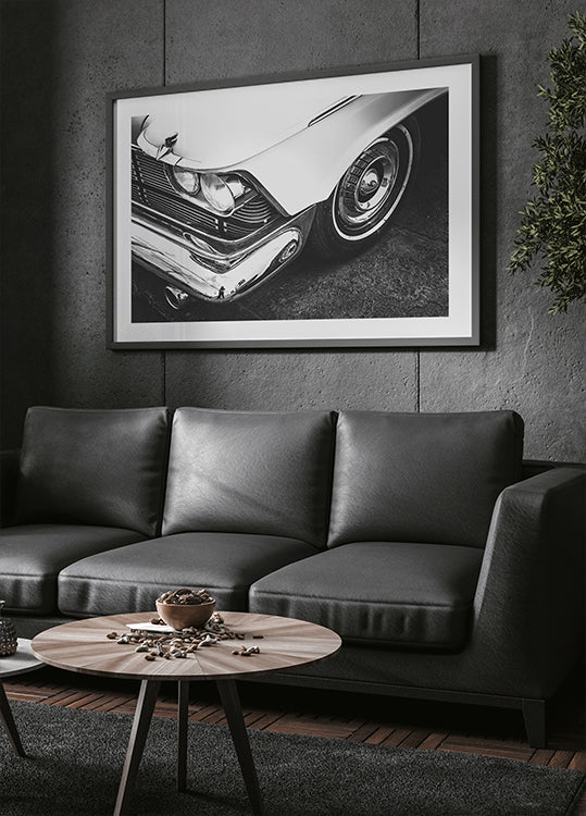 Classic Vintage Car Close-Up Black & White Poster - Posterbox.dk