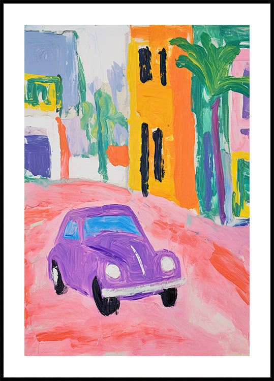 Colorful City Car Poster - Posterbox.dk