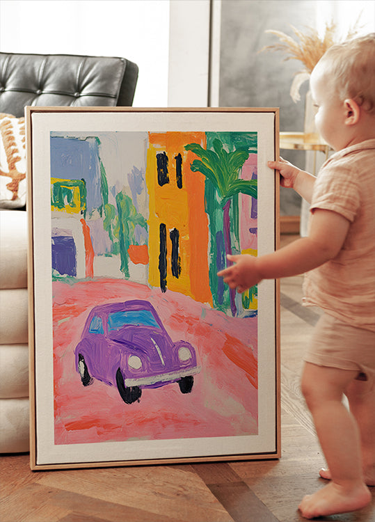 Colorful City Car Poster - Posterbox.dk