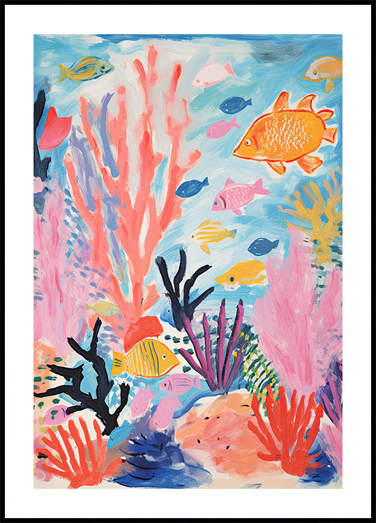 Colorful Coral Reef, Tropical Fish and Sea Plants, Kids Poster - Posterbox.dk