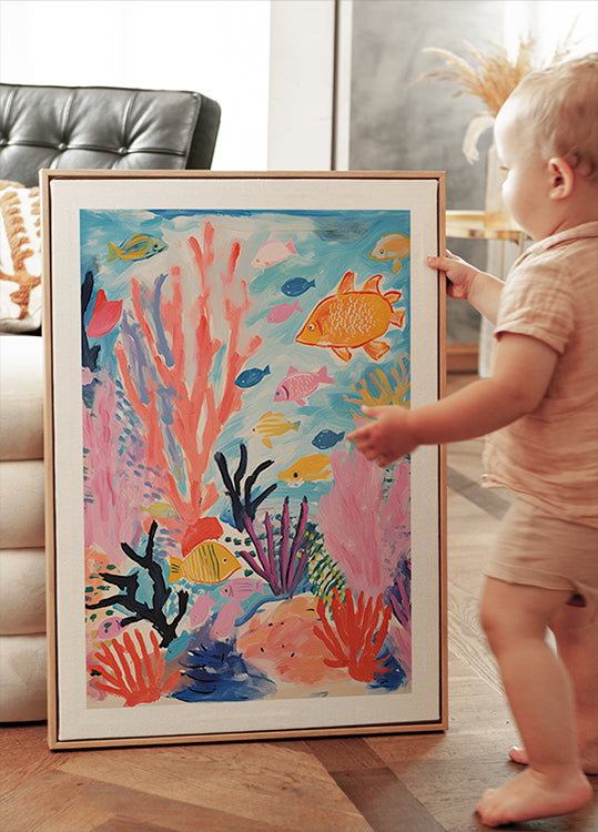 Colorful Coral Reef, Tropical Fish and Sea Plants, Kids Poster - Posterbox.dk