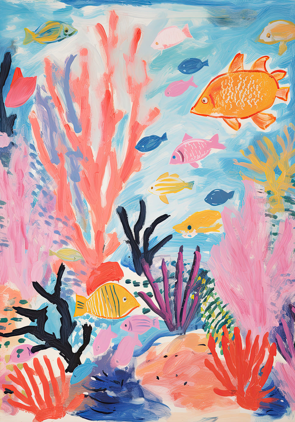 Colorful Coral Reef, Tropical Fish and Sea Plants, Kids Poster - Posterbox.dk