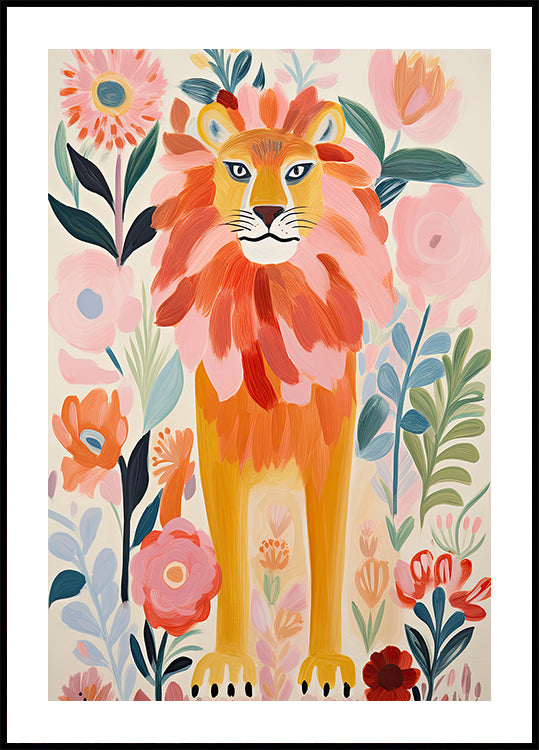 Colorful Lion In Bloom Poster - Posterbox.dk