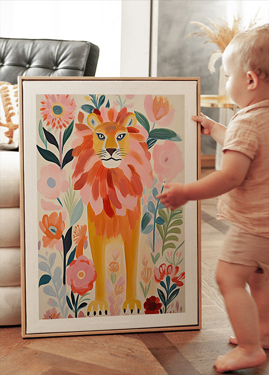 Colorful Lion In Bloom Poster - Posterbox.dk