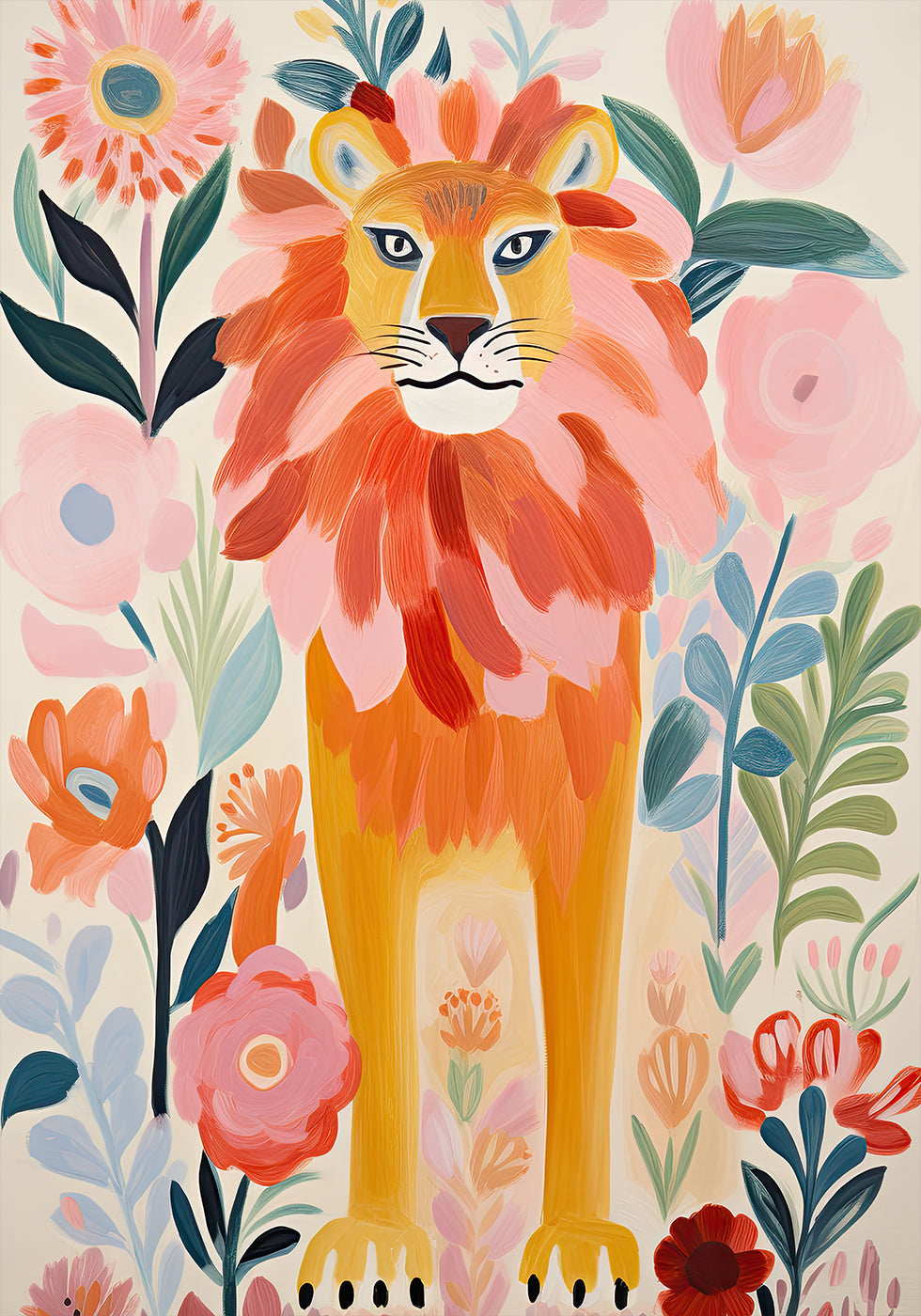 Colorful Lion In Bloom Poster - Posterbox.dk