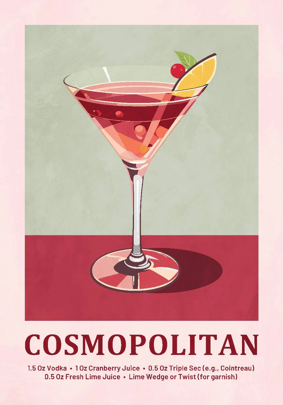 Cosmopolitan Cocktail Recipe Poster - Posterbox.dk
