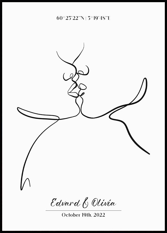 Couple Kissing Line Art Personalized Plakat - Posterbox