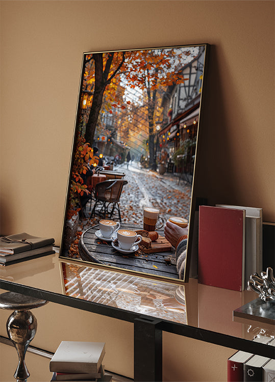 Cozy Autumn Café Scene Poster - Posterbox.dk