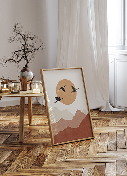 Crane Silhouettes at Sunset Poster - Posterbox.dk