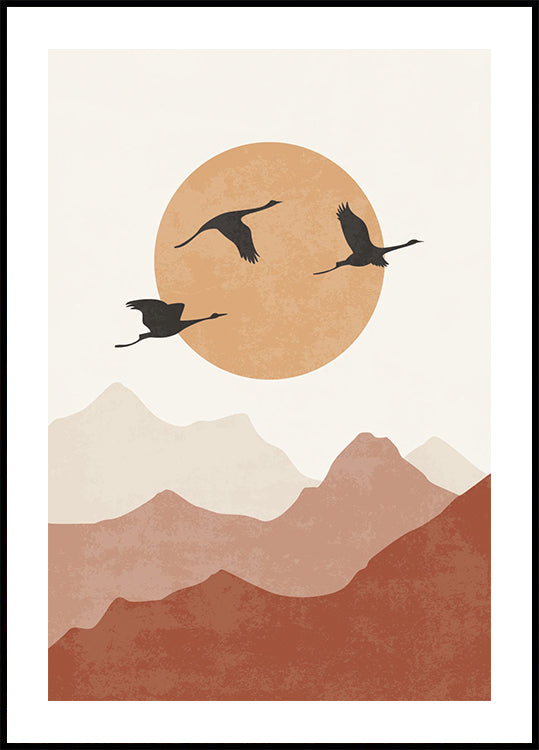 Crane Silhouettes at Sunset Poster - Posterbox.dk