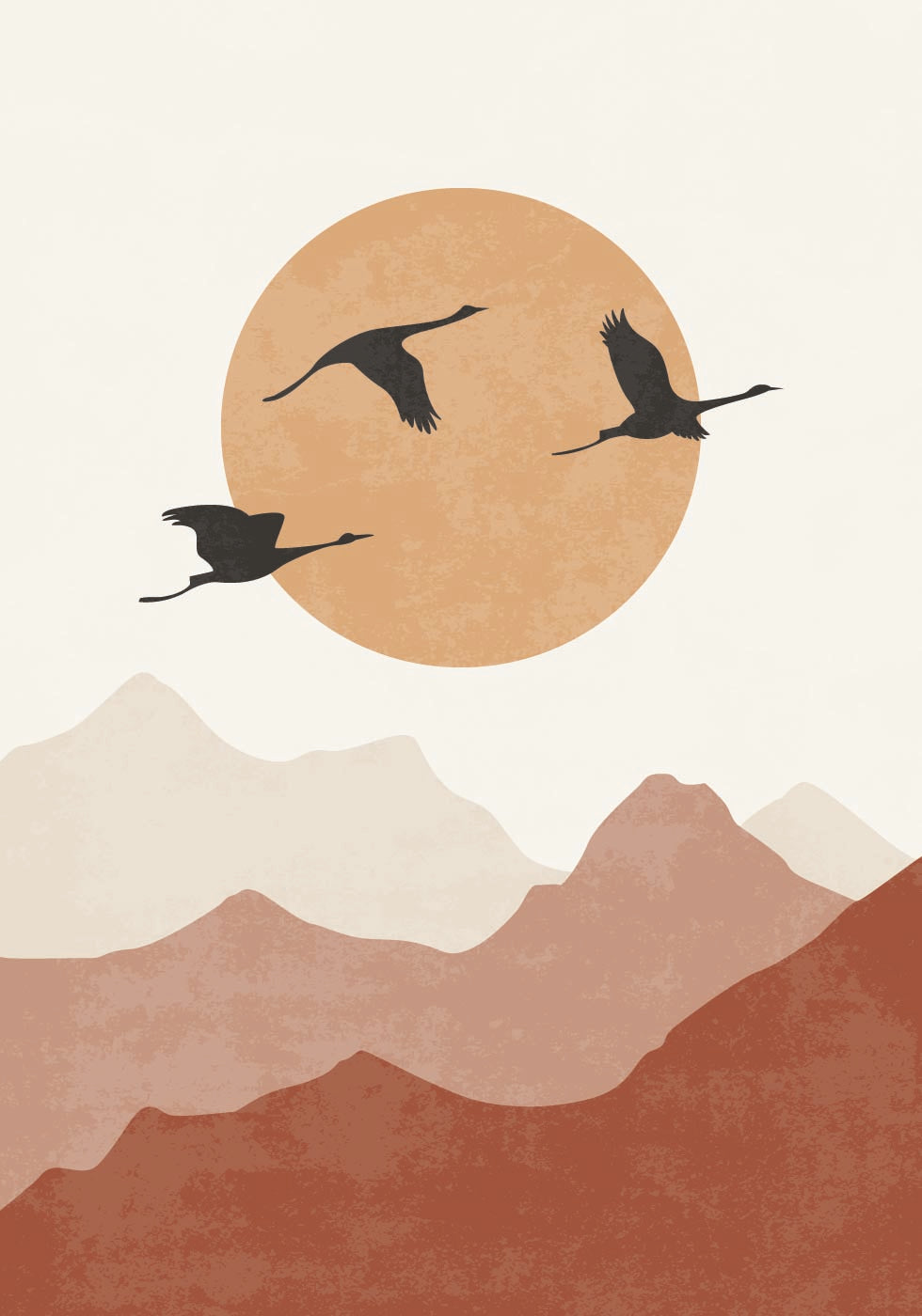 Crane Silhouettes at Sunset Poster - Posterbox.dk