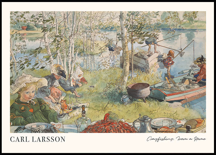 Crayfishing, riverside summer family scene Poster - Posterbox.dk