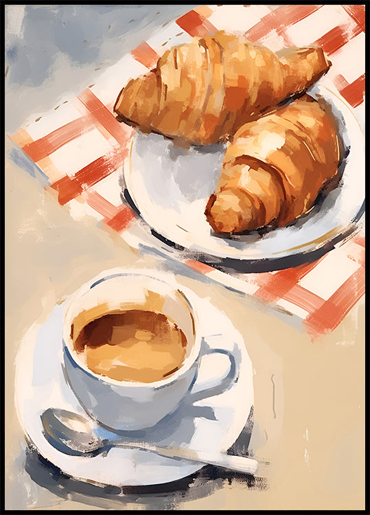 Croissants and Espresso, Café Breakfast, French-Italian Brunch Poster - Posterbox.dk