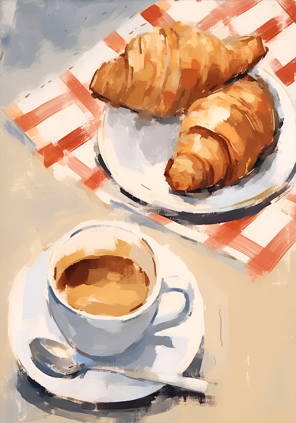 Croissants and Espresso, Café Breakfast, French-Italian Brunch Poster - Posterbox.dk