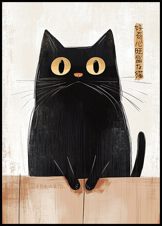 Curious Cat by the Fence, Bold Animal Art Poster - Posterbox.dk