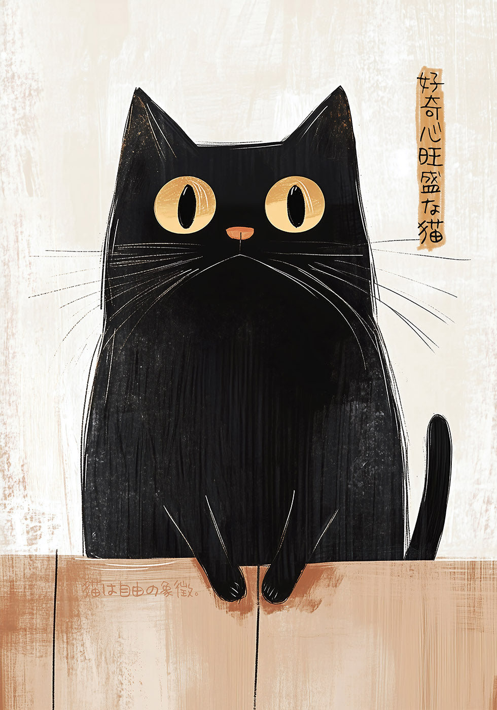 Curious Cat by the Fence, Bold Animal Art Poster - Posterbox.dk