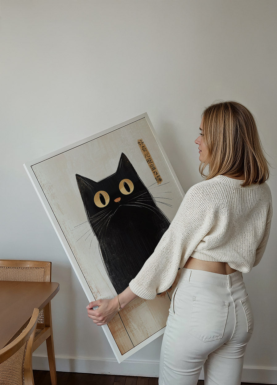 Curious Cat by the Fence, Bold Animal Art Poster - Posterbox.dk