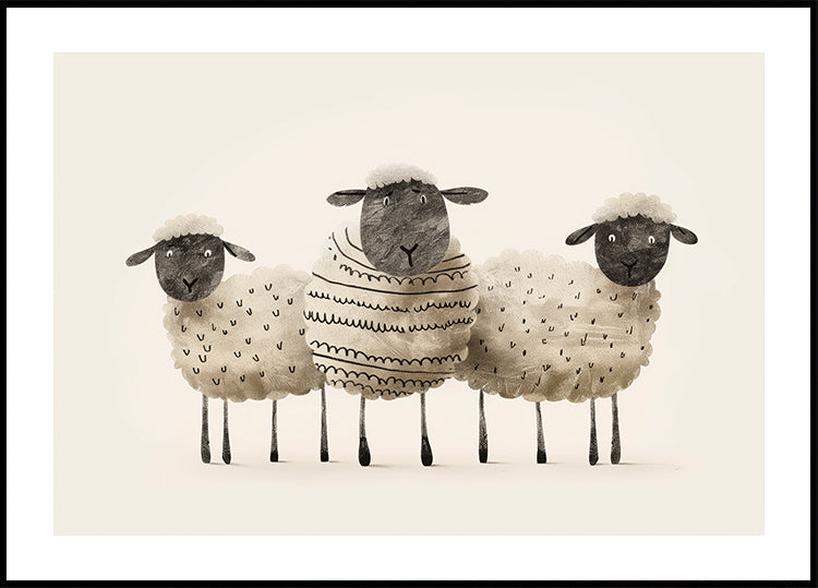 Cute Black-Faced Sheep Trio Poster - Posterbox.dk