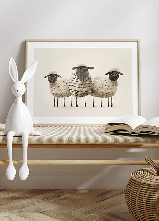 Cute Black-Faced Sheep Trio Poster - Posterbox.dk