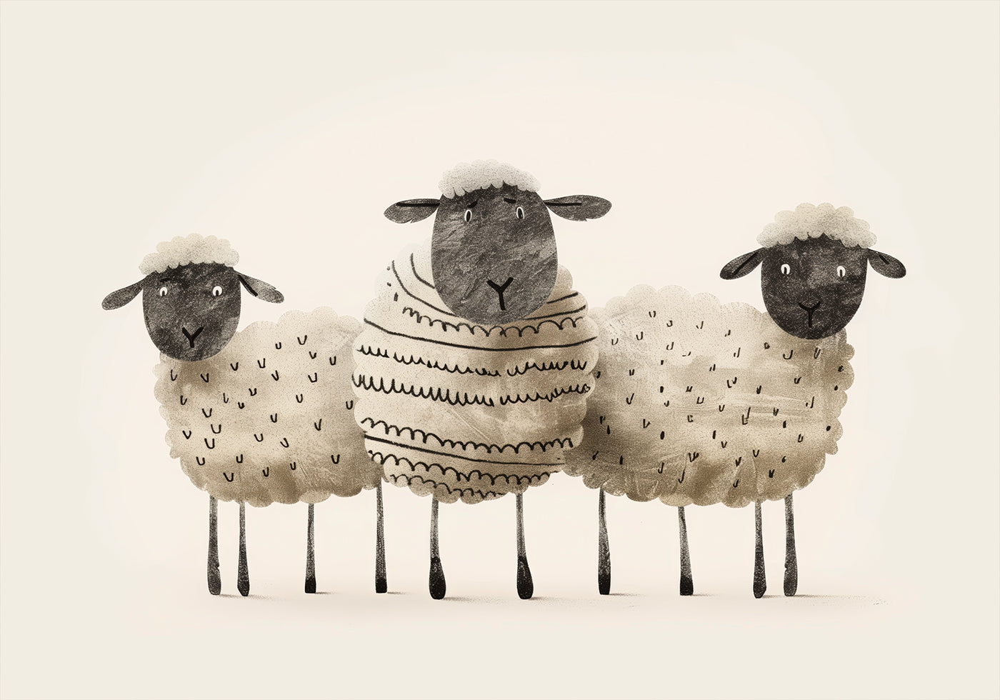 Cute Black-Faced Sheep Trio Poster - Posterbox.dk