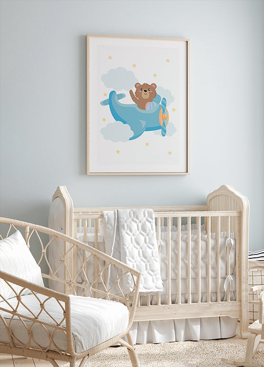 Cute Teddy Bear Airplane Poster - Posterbox.dk