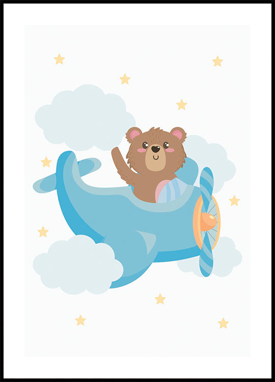 Cute Teddy Bear Airplane Poster - Posterbox.dk