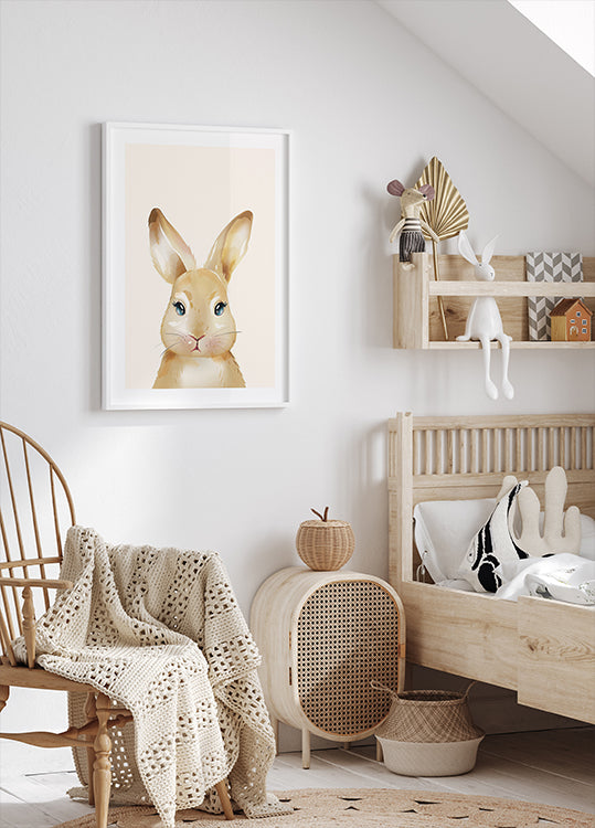 Cute Watercolor Bunny, Animal Nursery Print Poster - Posterbox.dk