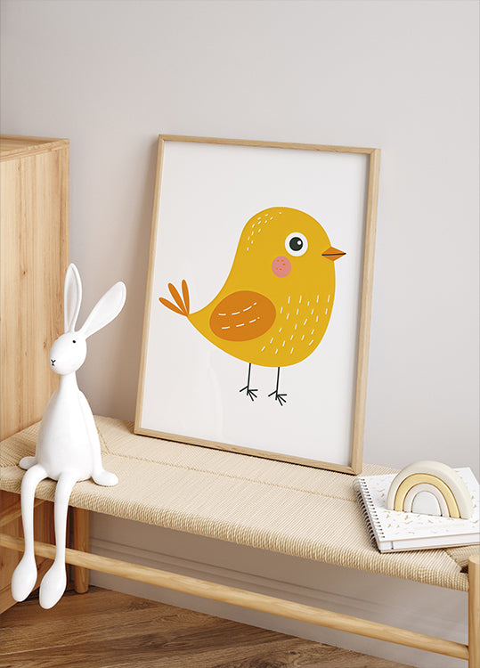 Cute Yellow Bird Illustration Poster - Posterbox.dk