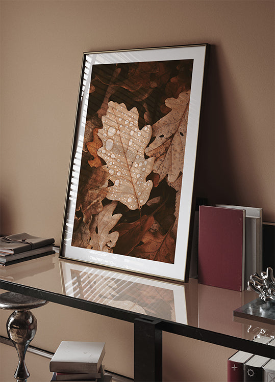 Dew-Dappled Autumn Leaves Poster - Posterbox.dk