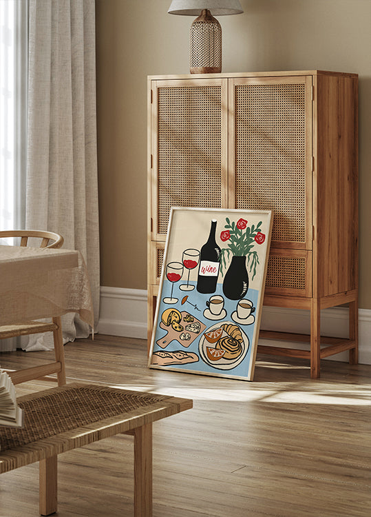Dinner Table, French Wine and Cheese Setting Poster - Posterbox.dk